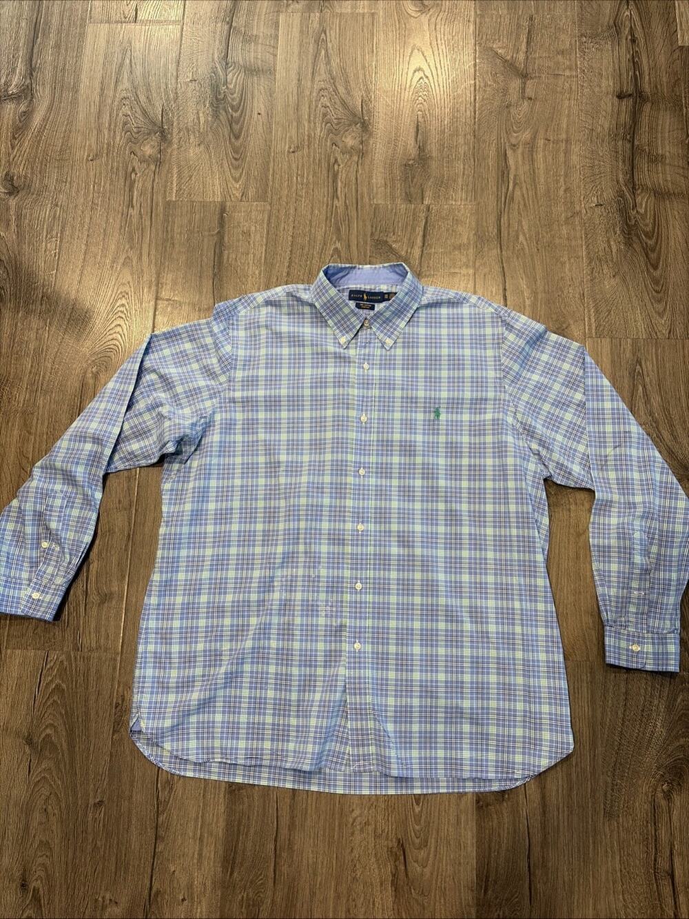 Ralph Lauren Shirt XXL Mens Lavender & Green Button Down Stretch Long Sleeve